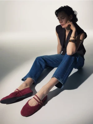 Reserved - Baleriny z owczej skóry - karminowy