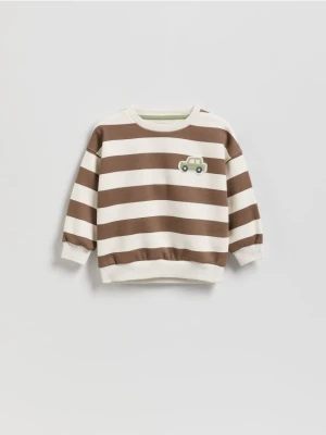 Reserved - Bawełniana bluza w paski - złamana biel