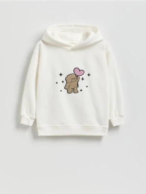 Reserved - Bawełniana bluza z aplikacją Boffie & Poko - złamana biel
