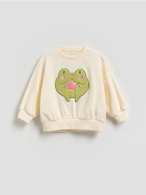 Reserved - Bawełniana bluza z aplikacją - kremowy