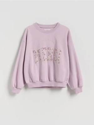 Reserved - Bawełniana bluza z aplikacją - lawendowy