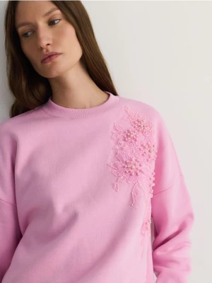 Reserved - Bawełniana bluza z aplikacją - pastelowy róż