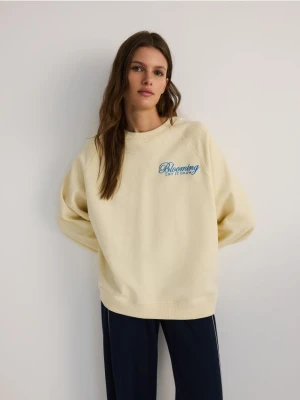 Reserved - Bawełniana bluza z haftem - kremowy