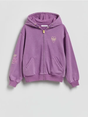 Reserved - Bawełniana bluza z kapturem - ciemnofioletowy