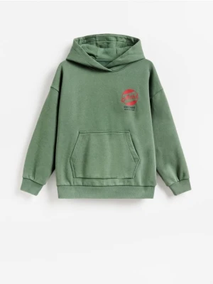 Reserved - Bawełniana bluza z kapturem - ciemnozielony