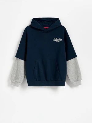 Reserved - Bawełniana bluza z kapturem - granatowy