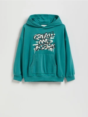 Reserved - Bawełniana bluza z kapturem - zielony