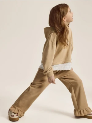 Reserved - Bawełniana bluza z koronką - beżowy