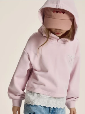 Reserved - Bawełniana bluza z koronką - pastelowy róż