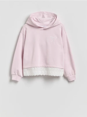 Reserved - Bawełniana bluza z koronką - pastelowy róż