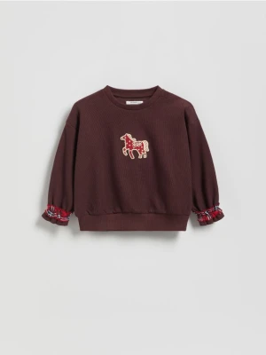 Reserved - Bawełniana bluza z nadrukiem - ciemnobrązowy