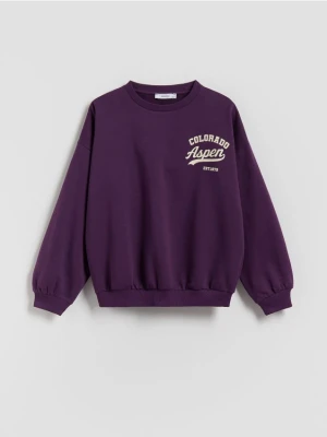 Reserved - Bawełniana bluza z nadrukiem - ciemnofioletowy