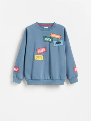 Reserved - Bawełniana bluza z nadrukiem - granatowy