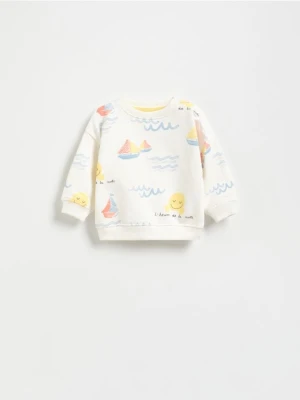 Reserved - Bawełniana bluza z nadrukiem - kremowy