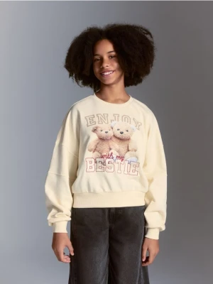 Reserved - Bawełniana bluza z nadrukiem - kremowy