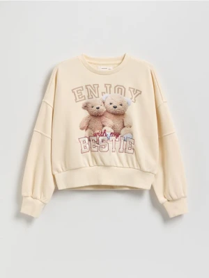 Reserved - Bawełniana bluza z nadrukiem - kremowy