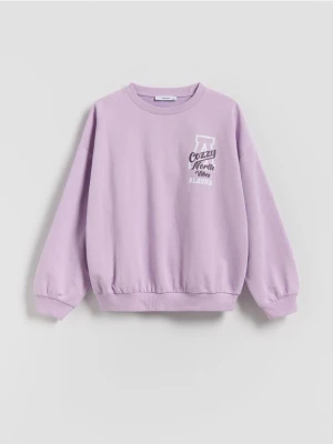 Reserved - Bawełniana bluza z nadrukiem - lawendowy
