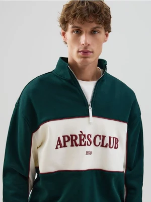 Reserved - Bawełniana bluza ze stójką - ciemnozielony