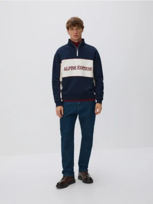 Reserved - Bawełniana bluza ze stójką - granatowy