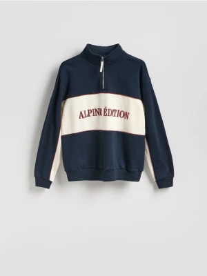 Reserved - Bawełniana bluza ze stójką - granatowy