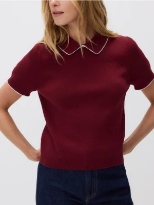 Reserved - Bawełniana bluzka polo - burgundowy