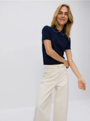 Reserved - Bawełniana bluzka polo - mid blue
