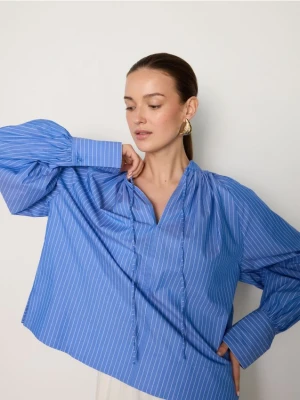 Reserved - Bawełniana bluzka w paski - jasnoniebieski