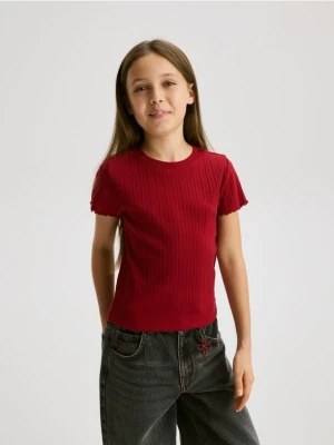 Reserved - Bawełniana bluzka w prążki - intenstywna czerwień