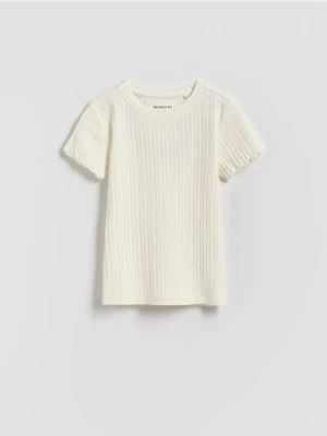 Reserved - Bawełniana bluzka w prążki - złamana biel