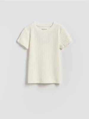 Reserved - Bawełniana bluzka w prążki - złamana biel