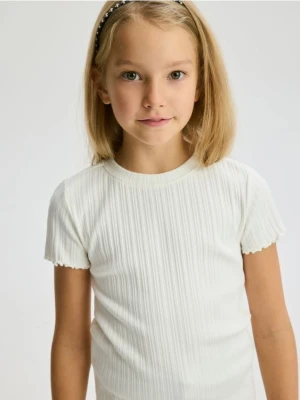 Reserved - Bawełniana bluzka w prążki - złamana biel