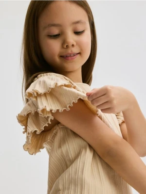 Reserved - Bawełniana bluzka z falbanką - beżowy