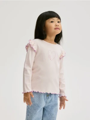 Reserved - Bawełniana bluzka z falbanką - pastelowy róż