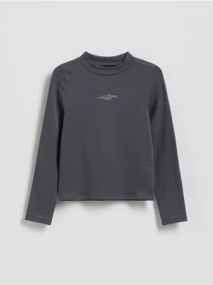 Reserved - Bawełniana bluzka z haftem - ciemnoszary