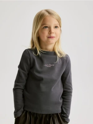 Reserved - Bawełniana bluzka z haftem - ciemnoszary