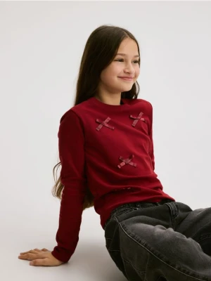 Reserved - Bawełniana bluzka z kokardami - bordowy