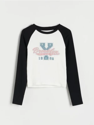 Reserved - Bawełniana bluzka z nadrukiem - czarny