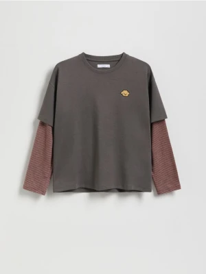 Reserved - Bawełniana bluzka z naszywką - ciemnoszary