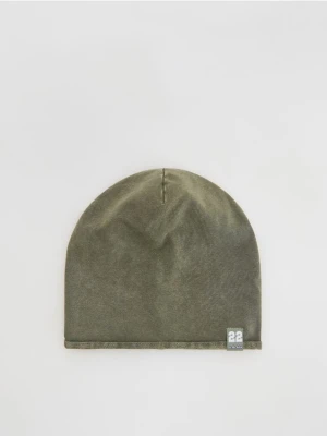Reserved - Bawełniana czapka z naszywką - oliwkowy