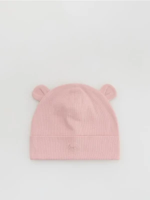 Reserved - Bawełniana czapka z uszkami - pastelowy róż