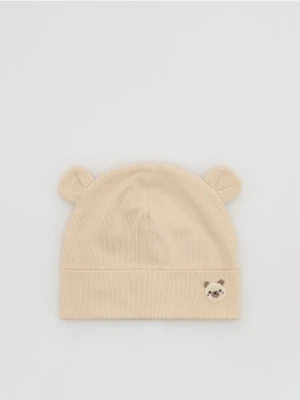 Reserved - Bawełniana czapka z uszkami - złamana biel