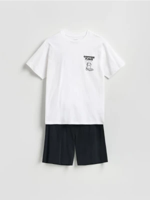 Reserved - Bawełniana dwuczęściowa piżama - biały