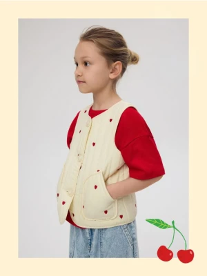 Reserved - Bawełniana kamizelka z haftem - złamana biel