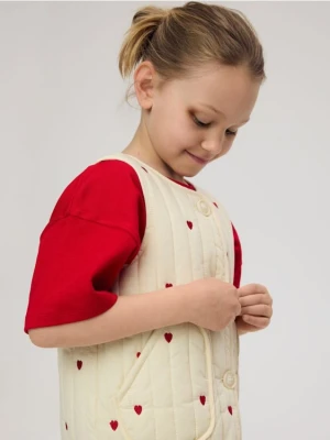 Reserved - Bawełniana kamizelka z haftem - złamana biel