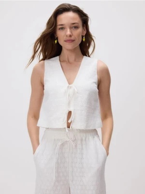 Reserved - Bawełniana kamizelka z wiązaniami - biały