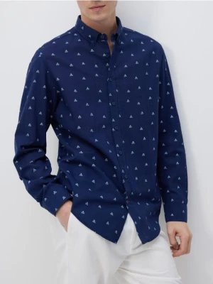 Reserved - Bawełniana koszula regular fit - granatowy