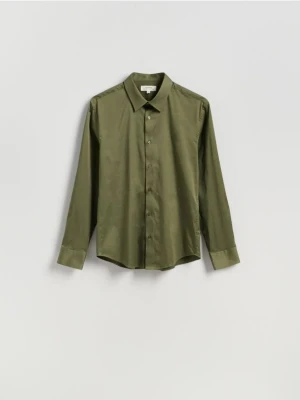 Reserved - Bawełniana koszula slim fit - oliwkowy