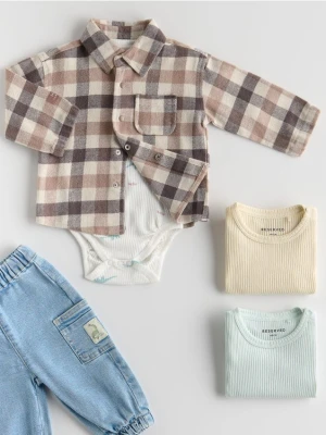 Reserved - Bawełniana koszula w kratę - brązowy