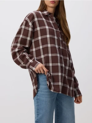 Reserved - Bawełniana koszula w kratę - ciemnobrązowy