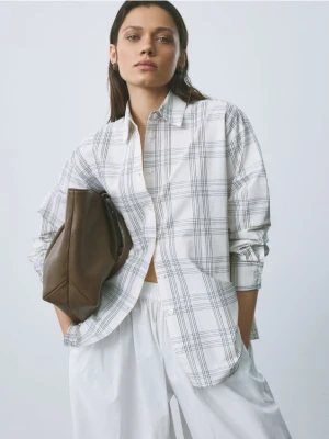 Reserved - Bawełniana koszula w kratę - złamana biel